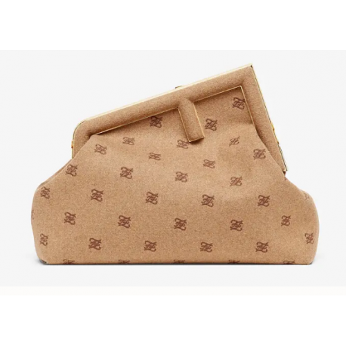 FENDI FIRST MEDIUM flanellen tas met borduursel 8BP127A Beige