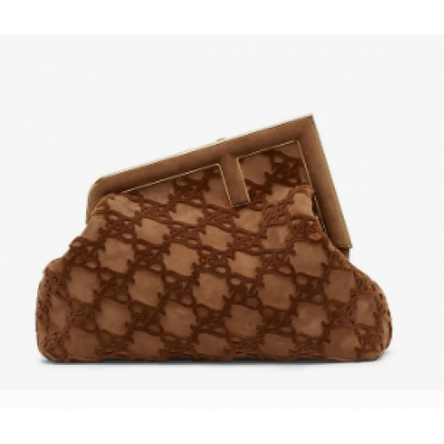 FENDI FIRST MEDIUM suède tas 8BP127A Bruin