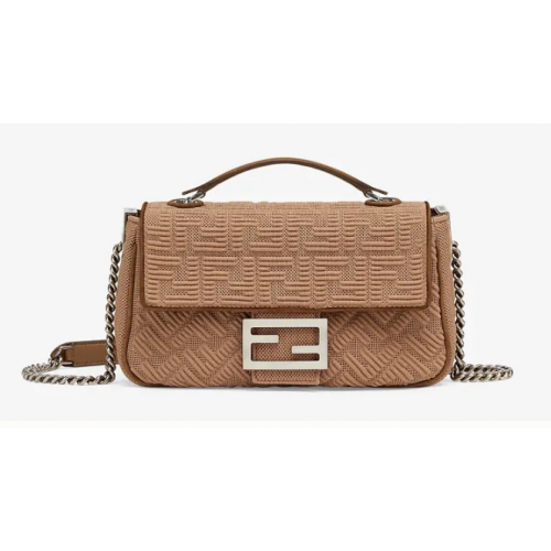 FENDI MIDI BAGUETTE CHAIN FF stoffen tas 8BR793 Beige