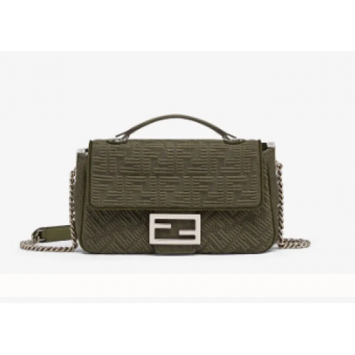FENDI MIDI BAGUETTE CHAIN FF stoffen tas 8BR793 Groen