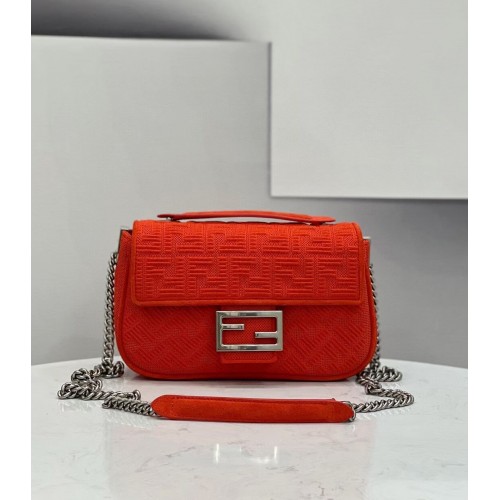 FENDI MIDI BAGUETTE CHAIN FF stoffen tas 8BR793 Rood