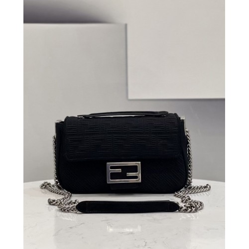 FENDI MIDI BAGUETTE CHAIN FF stoffen tas 8BR793 zwart