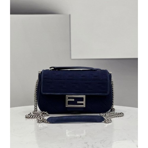 FENDI MIDI BAGUETTE CHAIN FF stoffen tas 8BR793 donkerblauw