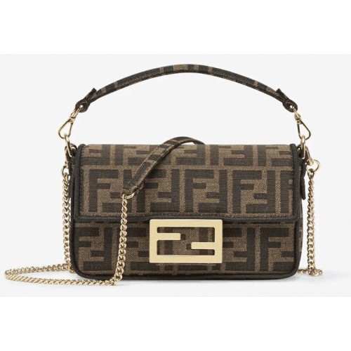 FENDI MINI BAGUETTE CHAIN FF stoffen tas 8852 bruin