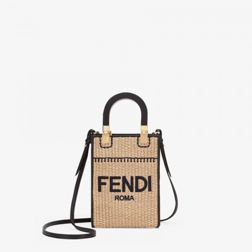 FENDI MINI SUNSHINE SHOPPER Minitas van gevlochten stro 8BS051 abrikoos