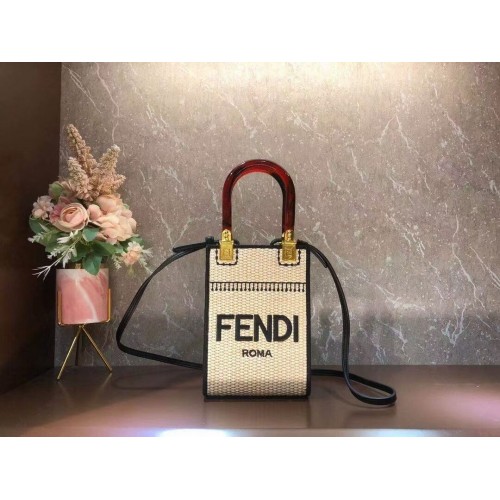FENDI MINI SUNSHINE SHOPPER Minitas van gevlochten stro 8BS051 abrikoos