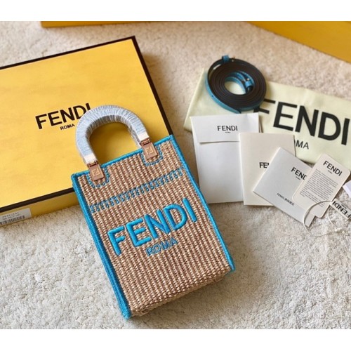 FENDI Mini Sunshine Shopper FF raffia minitas 8BS051A blauw