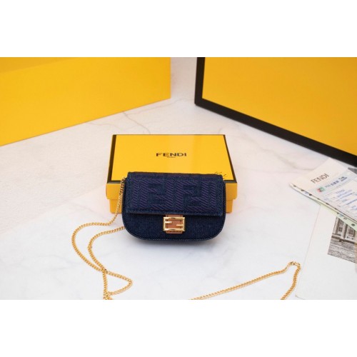 FENDI NANO BAGUETTE CHARM Nappa canvas tas 7AR844 Zwart