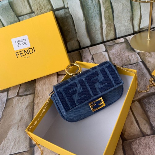 FENDI NANO BAGUETTE CHARM Nappa canvas tas 7AR844 marineblauw