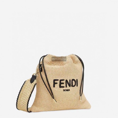 FENDI PACK KLEIN ZAKJE Gevlochten rietje Grote zak F1529 abrikoos