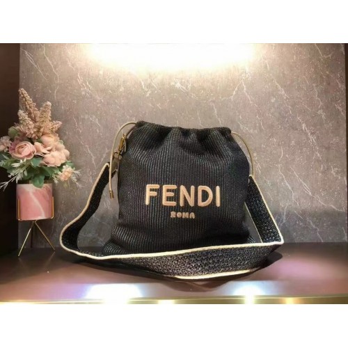 FENDI PACK KLEIN ZAKJE Gevlochten stro Large-bag F1529 zwart