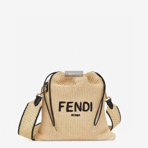 FENDI PACK SMALL POUCH Gevlochten stro Large-bag F1529 bruin