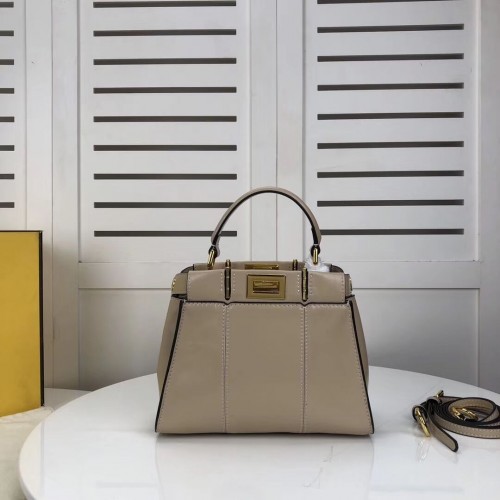 FENDI PEEKABOO ICONIC MINI creme leren tas 8BN244