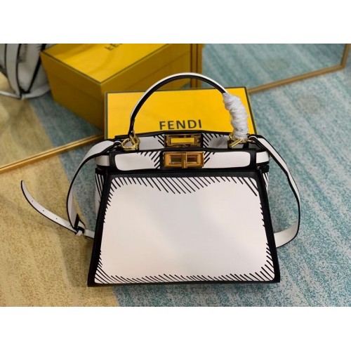FENDI PEEKABOO ISEEU medium originele lederen tas F1617 wit zwart