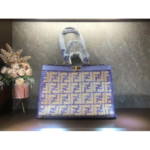 FENDI PEEKABOO X-TOTE FF tas van raffia 8BH374A Lavendel