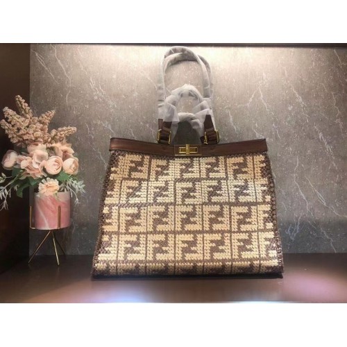 FENDI PEEKABOO X-TOTE FF tas van raffia 8BH374A bruin