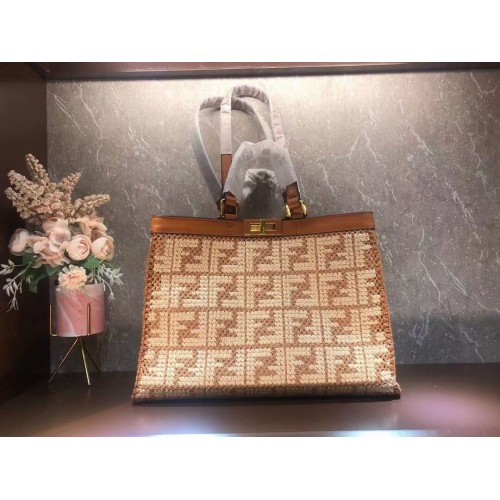 FENDI PEEKABOO X-TOTE FF tas van raffia 8BH374A lichtbruin