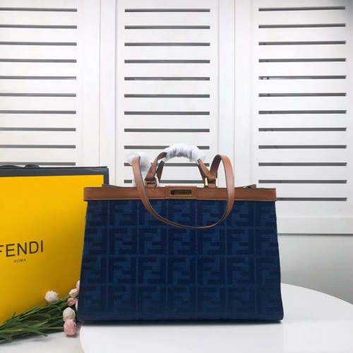 FENDI PEEKABOO X-TOTE canvas tas 8BH374A bruin&blauw
