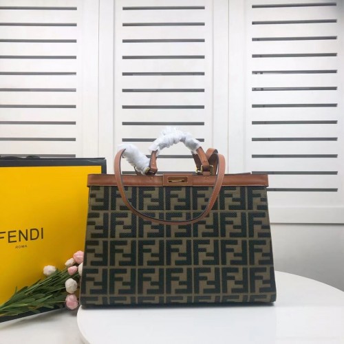 FENDI PEEKABOO X-TOTE canvas tas 8BH374A bruin&groen