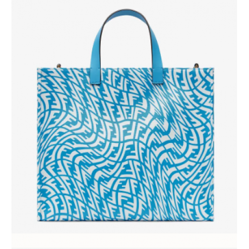FENDI SHOPPER Blauw geglazuurde canvas tas 8BH357AFL