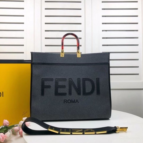 FENDI SUNSHINE LARGE Grijze flanellen shopper 8BH372