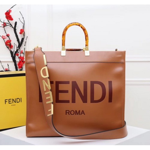 FENDI Shopper leren tas F6398 Bruin