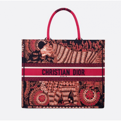 FUCHSIA DIOR BOEKENTAS DIOR ANIMALS GEBORDUURDE CANVAS TAS M929