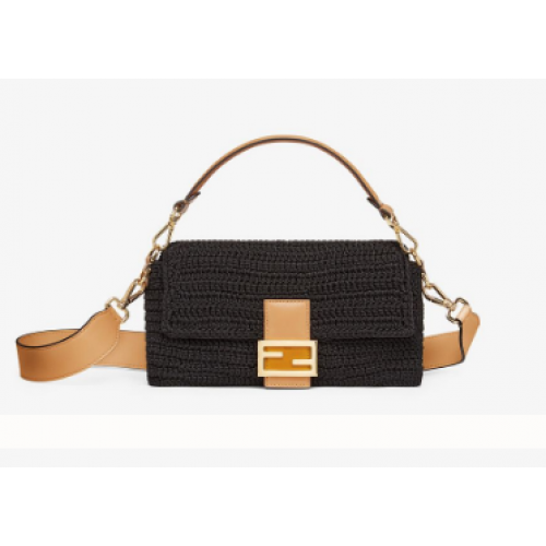 Fendi BAGUETTE Zwarte katoenen gehaakte tas 8BR600
