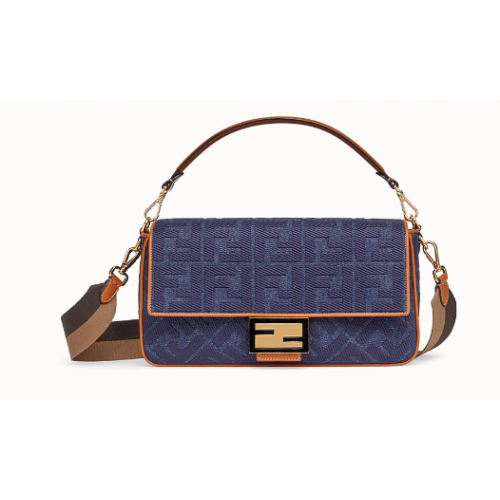 Fendi BAGUETTE LARGE Blauwe spijkertas BR771A9
