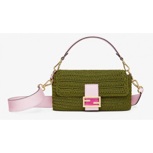 Fendi BAGUETTE groene katoenen gehaakte tas 8BR600