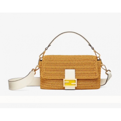 Fendi BAGUETTE gele katoenen gehaakte tas 8BR600