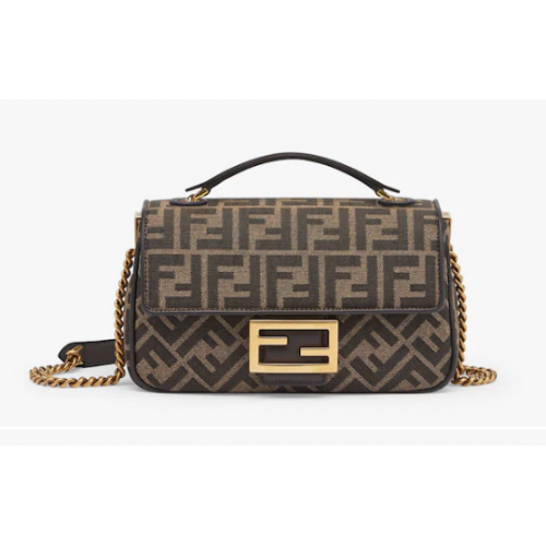 Fendi Baguette Chain Midi FF jacquard stoffen tas 8BR793A bruin