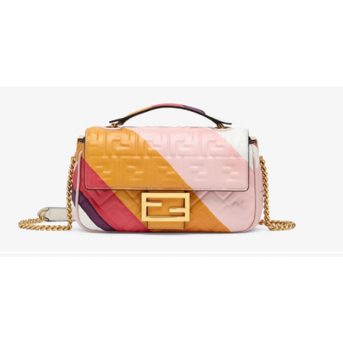 Fendi Baguette Chain Midi Leren tas met multicolor print 8BR6525