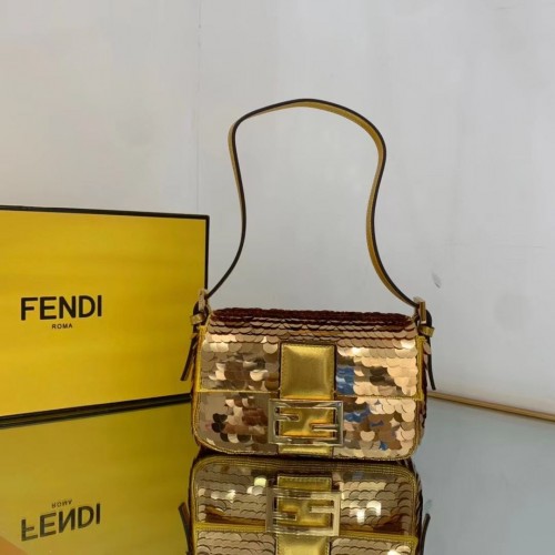 Fendi FF Baguette mini goudkleurige metalen paillettenborduurtas 2016 goud