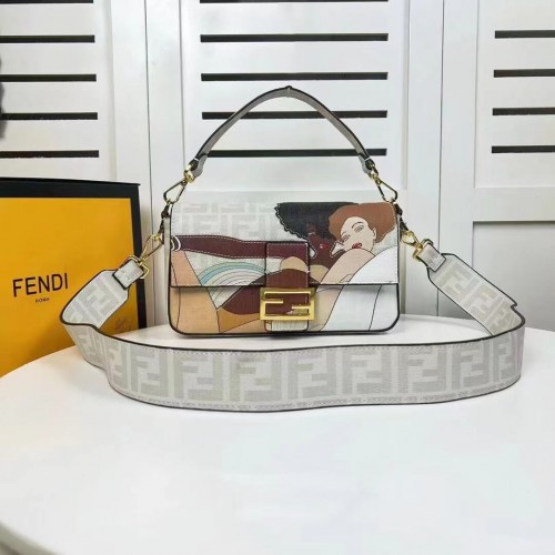 Fendi FF geglazuurde stoffen tas met inleg Baguette F0705 grijs