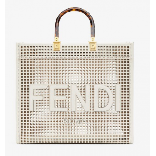 Fendi Sunshine Medium Tweekleurige geperforeerde leren shopper 8BH386A wit
