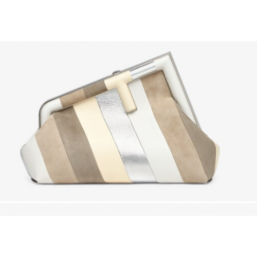 Fendi First Small Leren tas met zilver en lichtbruine inleg 8BP129A