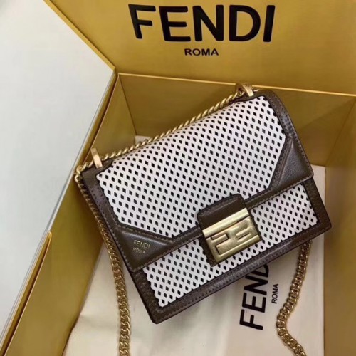 Fendi KAN U SMALL leren minitas 8BT312 Khaki&wit