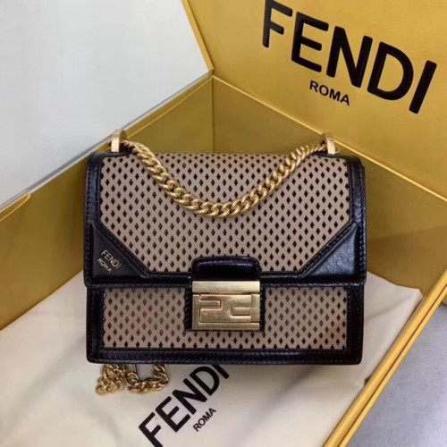 Fendi KAN U SMALL leren minitas 8BT312 zwart&abrikoos