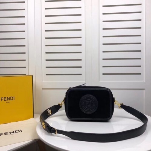 Fendi MINI CAMERA CASE suède tas 8BS019A zwart