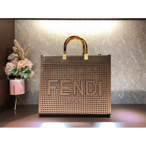 Fendi Sunshine Medium Tweekleurige shopper van geperforeerd leer 8BH386A Coffee