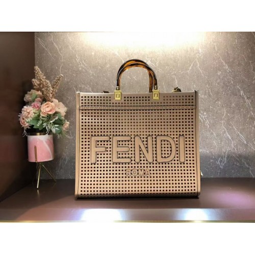 Fendi Sunshine Medium Tweekleurige shopper van geperforeerd leer 8BH386A abrikoos