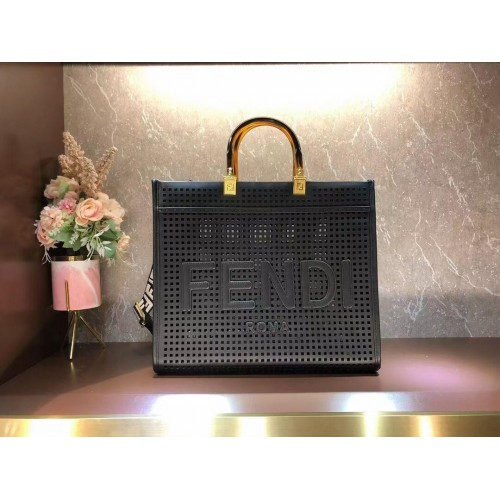 Fendi Sunshine Medium Tweekleurige geperforeerde lederen shopper 8BH386A zwart