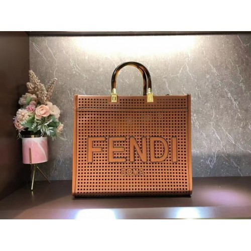 Fendi Sunshine Medium Tweekleurige geperforeerde leren shopper 8BH386A bruin