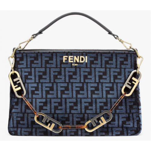 Fendi O Lock Rits Donkerblauwe tas van tapijtstof 8BR805A