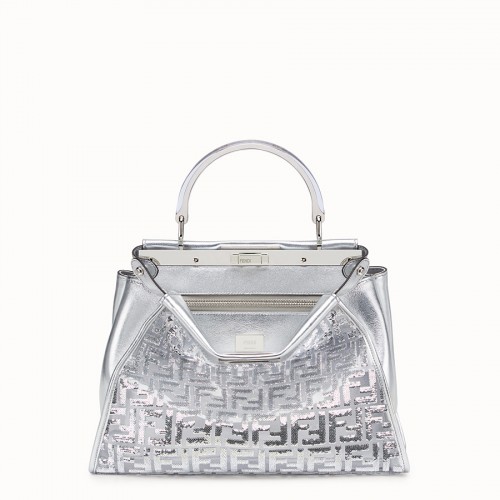 Fendi PEEKABOO ICONIC MEDIUM Zilverkleurige leren tas 8BN290