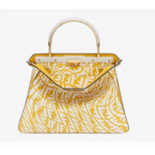 Fendi PEEKABOO ISEEU MEDIUM Gele en witte FF Vertigo leren tas 8BN321AGK