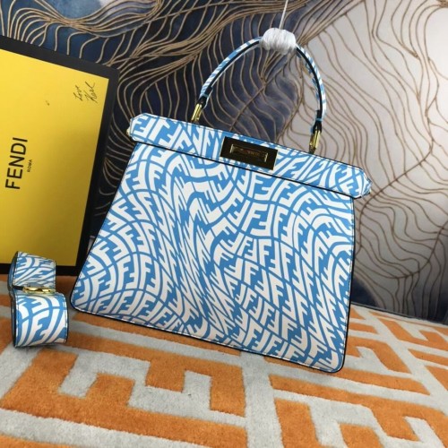 Fendi PEEKABOO ISEEU MEDIUM blauw en wit FF Vertigo leren tas 8BN321AGK