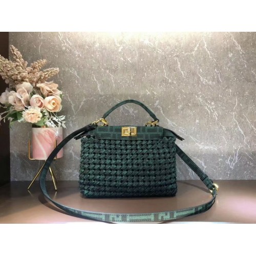 Fendi PEEKABOO ISEEU Weave Bag F4587 zwartachtig groen
