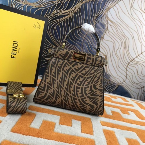 Fendi PEEKABOO MINI Bruin leren FF Vertigo tas 8BN244AGK